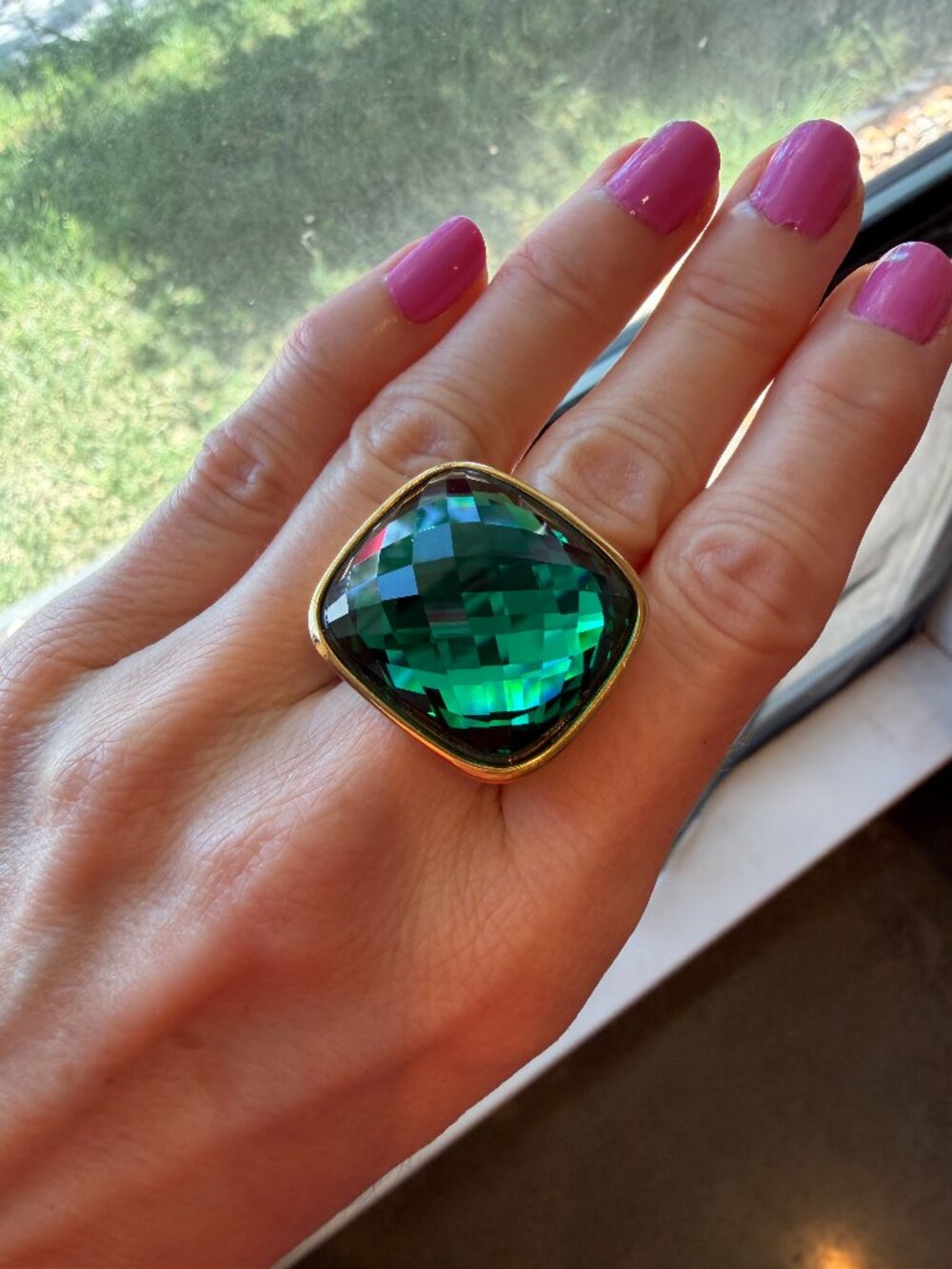 NEW Massive Green Glass/Crystal Cocktail Statement Ring